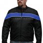 Men's Motorcycle Jacket front Reflective stripes Black & Blue Remove Able Liner