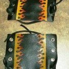 Motorcycle Handlebar Grip covers soft Leather Black with flames one pair new