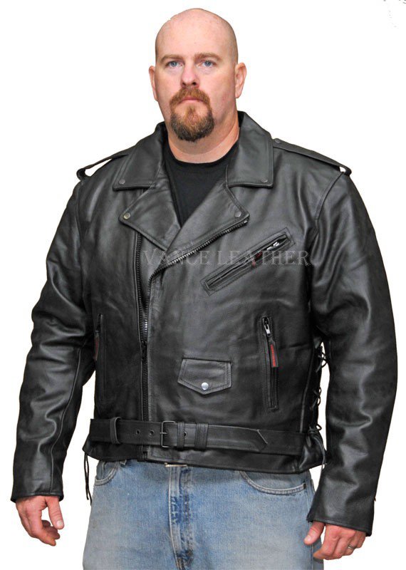 Men's Motorcycle Leather Jacket Classic MC Brando Style Zipout Liner ...