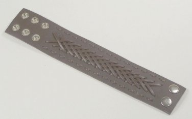 Leather Biker Bracelet Wristband Cuff Brown Breaded Western Style 3 row Snaps
