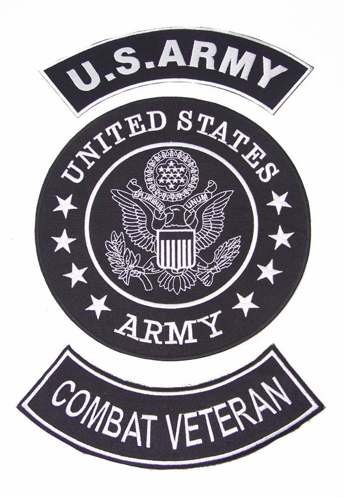 US ARMY COMBAT VETERAN ROCKERS BACK PATCHES SET FOR BIKER MOTORCYCLE
