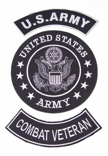US ARMY COMBAT VETERAN ROCKERS BACK PATCHES SET FOR BIKER MOTORCYCLE VEST JACKET