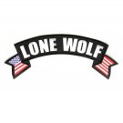 Lone Wolf Patch top Rocker US flag on sides for Vest Jacket 10 inch