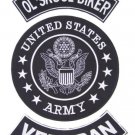 US ARMY OLD SKOOL BIKER VETERAN PATCHES SET FOR BIKER MOTORCYCLE VEST JACKET