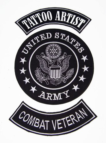 US ARMY TATTOO ARTIST COMBAT VETERAN PATCH SET FOR BIKER MOTORCYCLE VEST JACKET