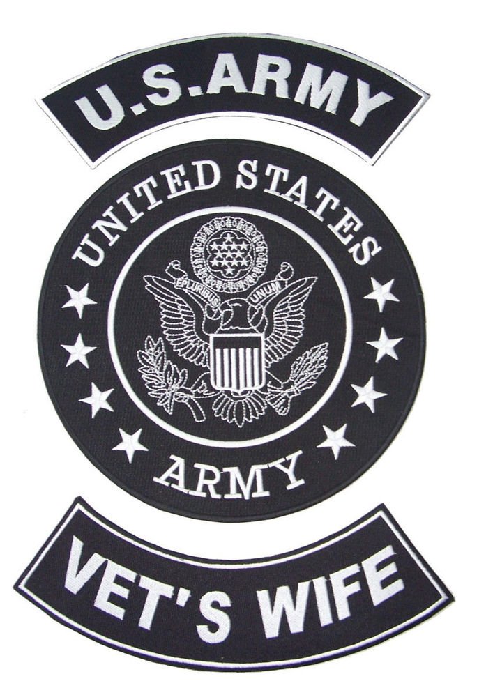 US ARMY VET'S WIFE ROCKERS BACK PATCHES SET FOR BIKER MOTORCYCLE VEST ...