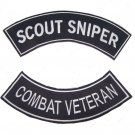 SCOUT SNIPER COMBAT VETERAN ROCKERS PATCHES SET FOR BIKER MOTORCYCLE VEST JACKET
