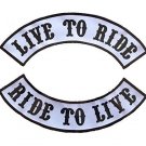 Live to Ride, Ride to Rockers Back Patches White on Black Motorcycle Biker