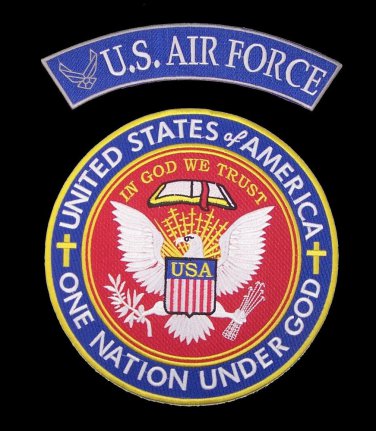 US Air Force Back Patch Set Rockers & Center Patch One Nation Under God 2pc set