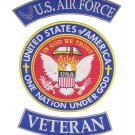 US Air Force Veteran Back Patch Set Rockers & Center Patch One Nation Under God