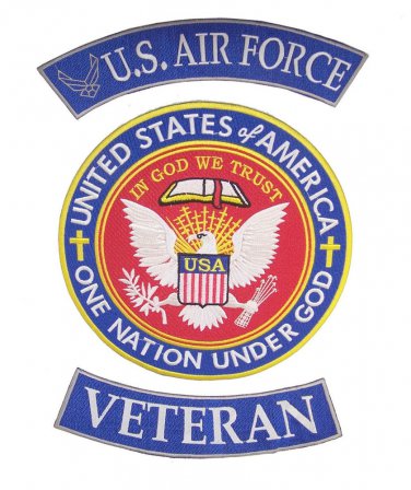 US Air Force Veteran Back Patch Set Rockers & Center Patch One Nation Under God