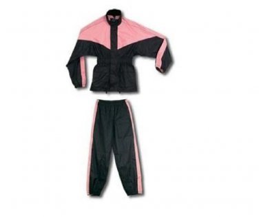 Black & Pink Women's Ladies Motorcycle Riding Rain Suit Jacket & Pants Set LARGE