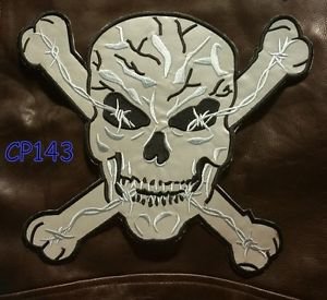 REFLECTIVE SKULL CROSS BONES for Biker Motorcycle Vests Jackets Back Patches 10"