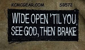 WIDE OPEN White on Black Small Badge for Biker Vest Motorcycle Patch