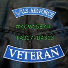 US AIR FORCE VETERAN White on Blue Back Military Patches Set for Biker Vest