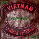VIETNAM COMBAT VETERAN Red on Black Back Military Patches Set Biker Vest Jacket