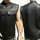 MENS LEATHER MOTORCYCLE BIKER MC CLUB VEST Conceal Carry Red Liner No Seam Back
