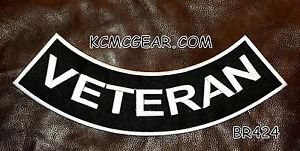 VETERAN Black on White Back Patch Bottom Rocker for Biker Veteran Vest 10"