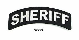 Sheriff White on Black Small Rocker Iron on Patches for Biker Vest Jacket