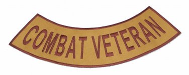 COMBAT VETERAN Brown on Gold Bottom Rocker Patch Iron on for Biker Vest Jacket