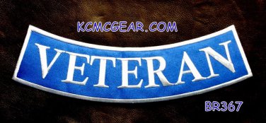 VETERAN White on Blue Back Patch Bottom Rocker for Biker Veteran Vest Jacket 10"