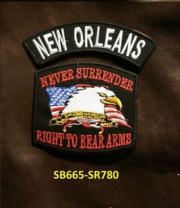 NEW ORLEANS and NEVER SURRENDER Small Badge Patches Set for Biker Vest Jacket