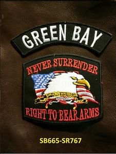 GREEN BAY and NEVER SURRENDER Small Badge Patches Set for Biker Vest Jacket