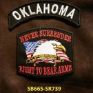 OKLAHOMA and NEVER SURRENDER Small Badge Patches Set for Biker Vest Jacket