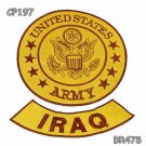 US ARMY and IRAQ Brown on Gold Iron on 2 Patches Set for Biker Jacket