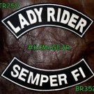LADY RIDER SEMPER FI White on Black Back Military Patches Set for Biker Vest
