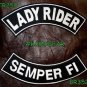 LADY RIDER SEMPER FI White on Black Back Military Patches Set for Biker Vest