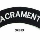 Sacramento White on Black Small Rocker Iron on Patches for Biker Vest Jacket
