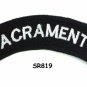 Sacramento White on Black Small Rocker Iron on Patches for Biker Vest Jacket