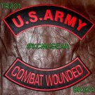US ARMY COMBAT WOUNDED Red on Black Military Patches Set for Biker Vest Jacket