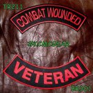 COMBAT WOUNDED VETERAN Red on Black Back Military Patches Set for Biker Vest