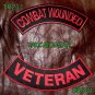 COMBAT WOUNDED VETERAN Red on Black Back Military Patches Set for Biker Vest