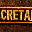SECRETARY Orange on Black Small Badge for Biker Vest jacket Motorcycle Patch