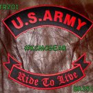 US ARMY RIDE TO LIVE Banner Red on Black Military Patches Set for Biker Vest