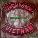 COMBAT WOUNDED VIETNAM Red on Black Back Military Patches Set for Biker Vest