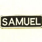 SAMUEL White on Black Iron on Name TAG Patch for Biker Vest Jacket NB253