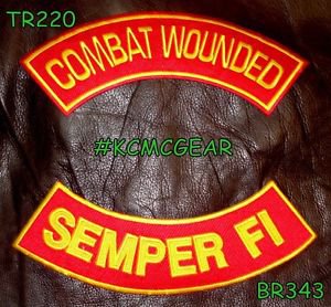COMBAT WOUNDED SEMPER FI Back Military Patches Set for Biker Vest Jacket