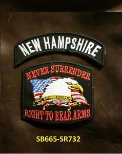 NEW HEMPSHIRE and NEVER SURRENDER Small Badge Patches Set for Biker Vest Jacket