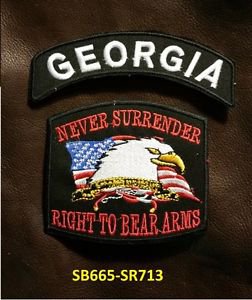 GEORGIA and NEVER SURRENDER Small Badge Patches Set for Biker Vest Jacket