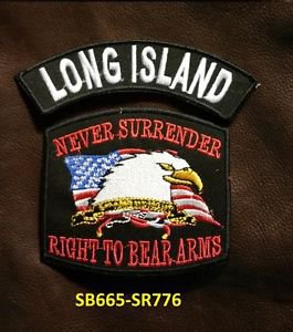 LONG ISLAND and NEVER SURRENDER Small Badge Patches Set for Biker Vest Jacket