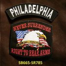 PHILADELPHIA and NEVER SURRENDER Small Badge Patches Set for Biker Vest Jacket