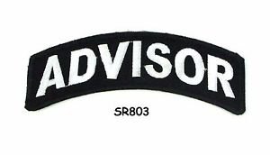 Advisor White on Black Small Rocker Iron on Patches for Biker Vest Jacket