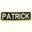 PATRICK White on Black Iron on Name TAG Patch for Biker Vest Jacket NB241