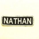 NATHAIN White on Black Iron on Name TAG Patch for Biker Vest Jacket NB238