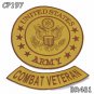 US ARMY COMBAT VETERAN Brown on Gold Iron on 2 Patches Set for Biker Jacket