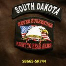 SOUTH DAKOTA and NEVER SURRENDER Small Badge Patches Set for Biker Vest Jacket